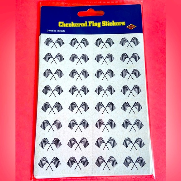 NWT. 🏁 Pack of 128 checkered flag stickers, 4 sheets. - Picture 3 of 4